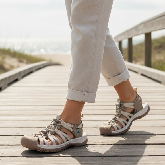 Keen Whisper Closed Toe Adventure Sport Sandals in Taupe / Coral 8.5 - Picture 1 of 14